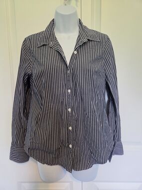 liz & co. Blue and White Vertical Stripe Button-Down Shirt